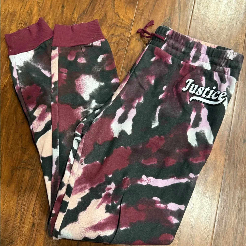 Justice Kids' Burgundy and Black Tie-Dye Joggers
